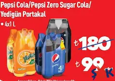 PEPSİ COLA/PEPSİ ZERO SUGAR COLA/YEDİGÜN PORTAKAL KOLA 4X1 L fiyat ve kampanya bilgisi